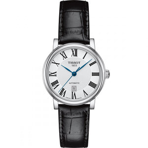 Buy Shop Tissot Carson Premium Automatic Lady Silver Dial Black Leather Strap Watch for Women - T122.207.16.033.00 USA Online