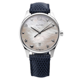 Buy Shop Gucci G-Timeless Signature Mother of Pearl Silver Dial Blue Leather Strap Watch For Women - YA1264049 USA Online
