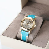 Burberry Heritage Gold Dial Blue Leather Strap Watch for Women - BU9112