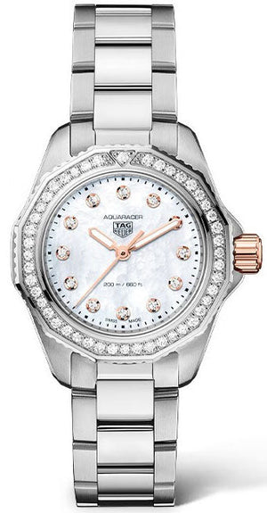 Buy Shop Tag Heuer Aquaracer Professional 200 Quartz Diamonds Mother of Pearl Dial Silver Steel Strap Watch for Women - WBP1451.BA0622 USA Online