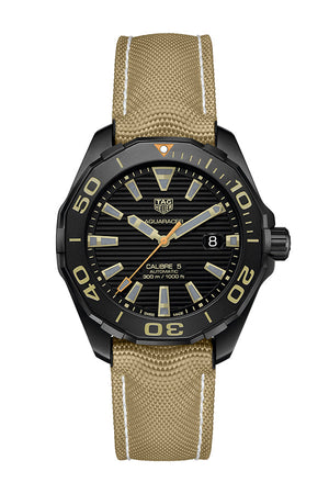 Buy Shop Tag Heuer Aquaracer 300 Calibre 5 Automatic Black Dial Brown Nylon Strap Watch for Men - WAY208C.FC6383 USA Online