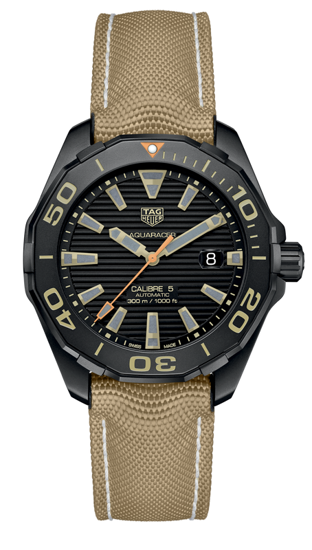 Buy Shop Tag Heuer Aquaracer 300 Calibre 5 Automatic Black Dial Brown Nylon Strap Watch for Men - WAY208C.FC6383 USA Online