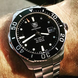 Tag Heuer Aquaracer Automatic Caliber 5 Black Dial Silver Steel Strap Watch for Men - WAN2110.BA0822