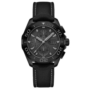 Buy Shop Tag Heuer Aquaracer Automatic Chronograph Special Edition Titanium Grey Dial Black Leather Strap Watch for Men - CAY218B.FC6370 USA Online