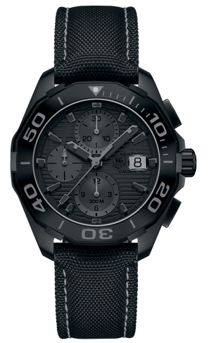 Buy Shop Tag Heuer Aquaracer Automatic Chronograph Special Edition Titanium Grey Dial Black Leather Strap Watch for Men - CAY218B.FC6370 USA Online