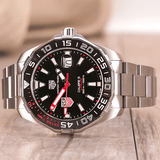 Buy Shop Tag Heuer Aquaracer Automatic Match Timer Black Dial Silver Steel Strap Watch for Men - WAY201G.BA0927 USA Online