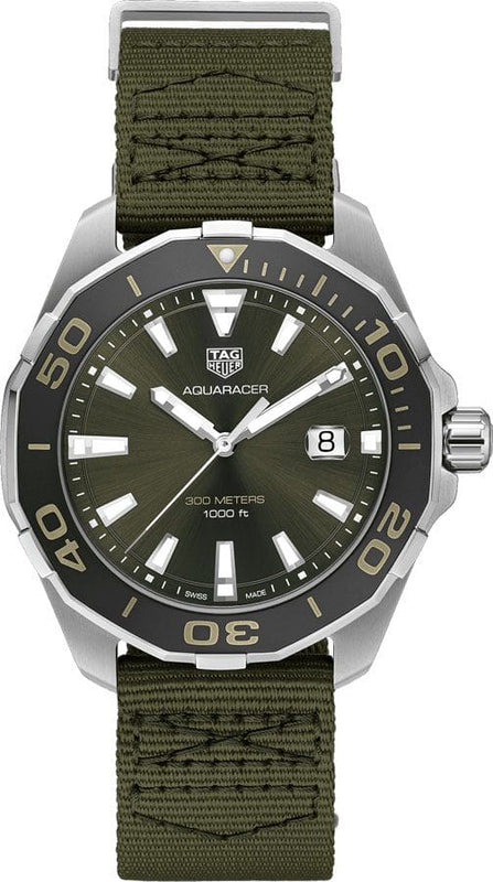 Buy Shop Tag Heuer Aquaracer Black Dial Khakhi Green NATO Strap Watch for Men - WAY101E.FC8222 USA Online
