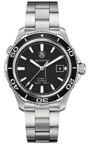 Buy Shop Tag Heuer Aquaracer Caliber 5 Automatic Black Dial Silver Steel Strap Watch for Men - WAK2110.BA0830 USA Online