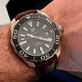 Buy Shop Tag Heuer Aquaracer Caliber 5 Black Dial Brown Leather Strap Watch for Men - WAY201M.FC6474 USA Online