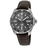 Buy Shop Tag Heuer Aquaracer Caliber 5 Black Dial Brown Leather Strap Watch for Men - WAY201M.FC6474 USA Online
