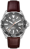Buy Shop Tag Heuer Aquaracer Caliber 5 Black Dial Brown Leather Strap Watch for Men - WAY201M.FC6474 USA Online