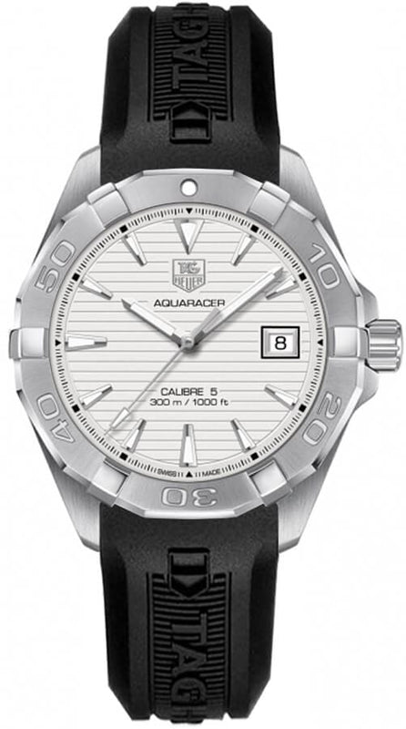 Buy Shop Tag Heuer Aquaracer Caliber 5 White Dial Black Rubber Strap Watch for Men - WAY2111.FT8021 USA Online