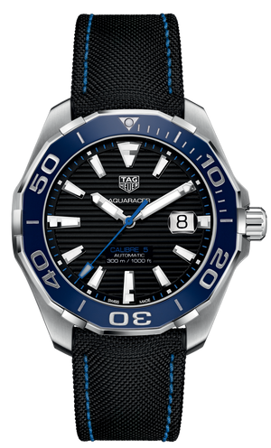 Buy Shop Tag Heuer Aquaracer Calibre 5 Automatic Black Dial Black Nylon Strap Watch for Men - WAY201C.FC6395 USA Online