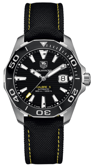Buy Shop Tag Heuer Aquaracer Calibre 5 Automatic Black Dial Black Nylon Strap Watch for Men - WAY211A.FC6362 USA Online