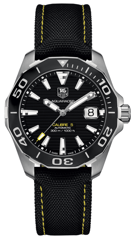 Buy Shop Tag Heuer Aquaracer Calibre 5 Automatic Black Dial Black Nylon Strap Watch for Men - WAY211A.FC6362 USA Online