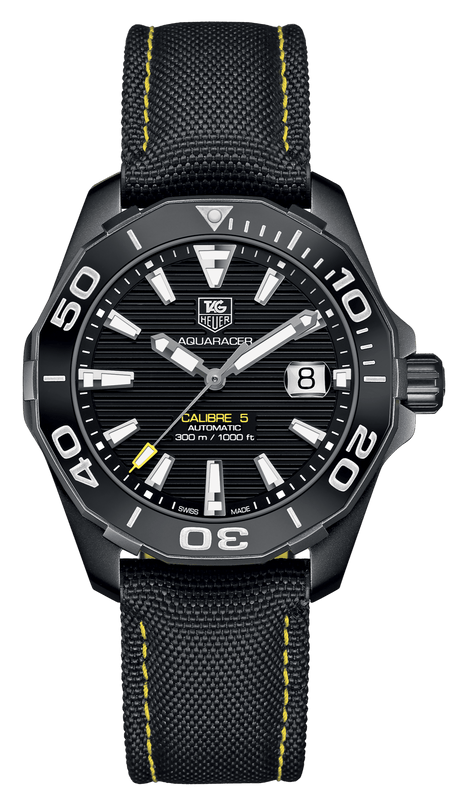 Buy Shop Tag Heuer Aquaracer Calibre 5 Automatic Black Dial Black Nylon Strap Watch for Men - WAY218A.FC6362 USA Online