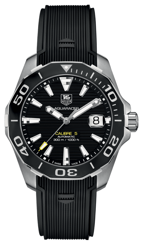 Buy Shop Tag Heuer Aquaracer Calibre 5 Automatic Black Dial Black Rubber Strap Watch for Men - WAY211A.FT6151 USA Online