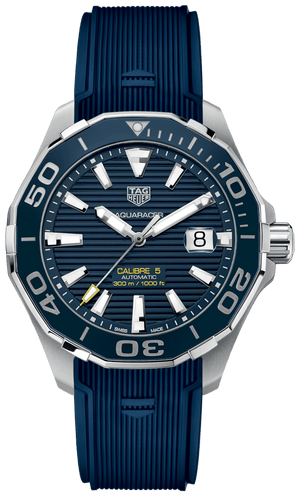 Buy Shop Tag Heuer Aquaracer Calibre 5 Automatic Blue Dial Blue Rubber Strap Watch for Men - WAY201B.FT6150 USA Online