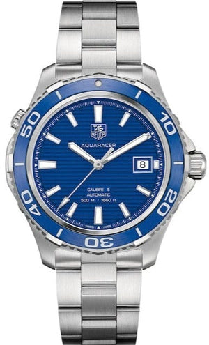 Buy Shop Tag Heuer Aquaracer Calibre 5 Automatic Blue Dial Silver Steel Strap Watch for Men - WAK2111.BA0830 USA Online