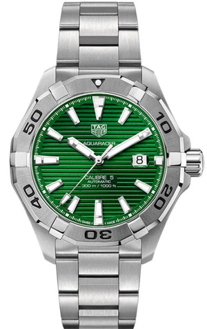 Buy Shop Tag Heuer Aquaracer Calibre 5 Automatic Green Dial Silver Steel Strap Watch for Men - WAY2015.BA0927 USA Online