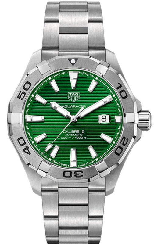 Buy Shop Tag Heuer Aquaracer Calibre 5 Automatic Green Dial Silver Steel Strap Watch for Men - WAY2015.BA0927 USA Online