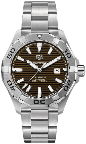 Buy Shop Tag Heuer Aquaracer Calibre 5 Automatic Sunray Brown Dial Silver Steel Strap Watch for Men - WAY2018.BA0927 USA Online
