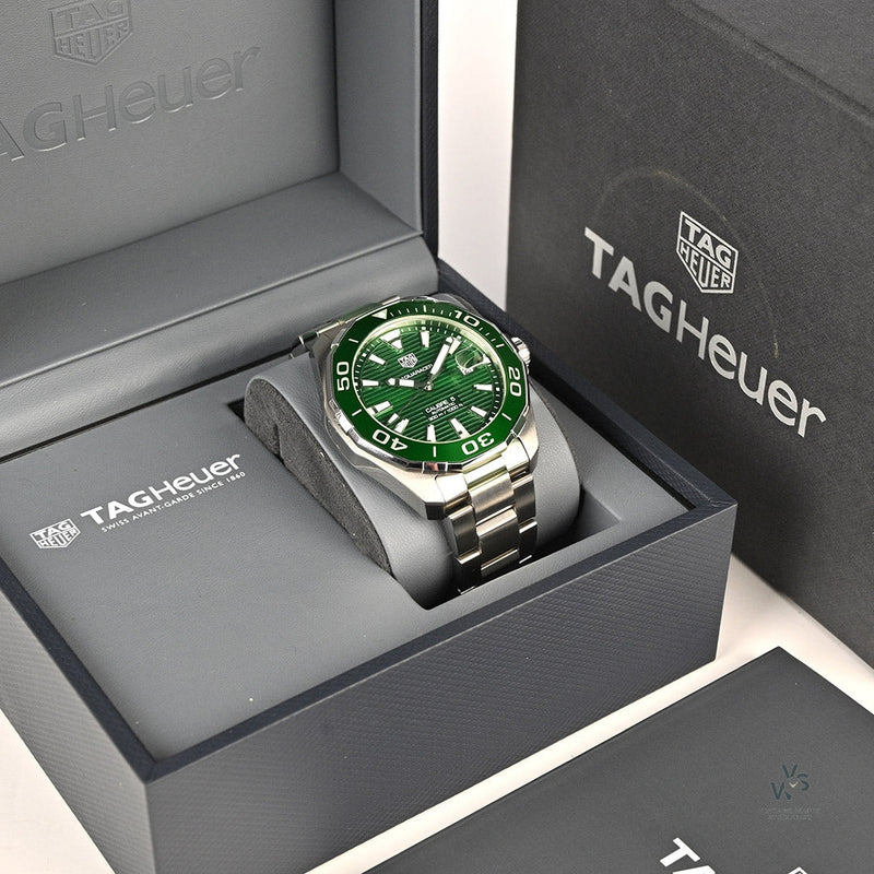 Buy Shop Tag Heuer Aquaracer Calibre 5 Green Dial Silver Steel Strap Watch for Men - WAY201S.BA0927 USA Online