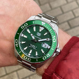 Buy Shop Tag Heuer Aquaracer Calibre 5 Green Dial Silver Steel Strap Watch for Men - WAY201S.BA0927 USA Online