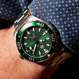Buy Shop Tag Heuer Aquaracer Calibre 5 Green Dial Silver Steel Strap Watch for Men - WAY201S.BA0927 USA Online