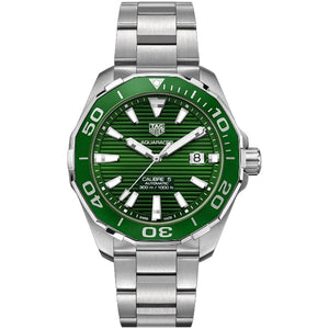 Buy Shop Tag Heuer Aquaracer Calibre 5 Green Dial Silver Steel Strap Watch for Men - WAY201S.BA0927 USA Online