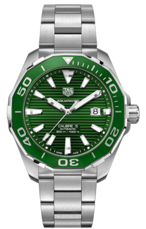 Buy Shop Tag Heuer Aquaracer Calibre 5 Green Dial Silver Steel Strap Watch for Men - WAY201S.BA0927 USA Online