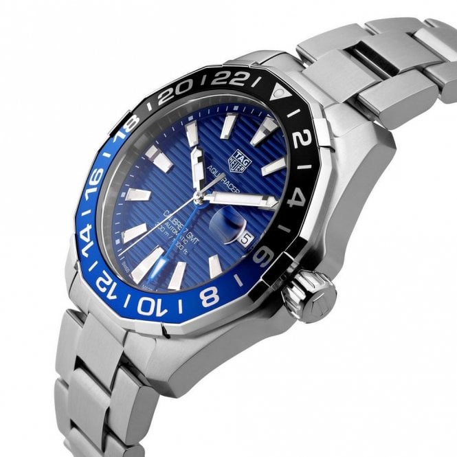 Buy Shop Tag Heuer Aquaracer GMT Calibre 6 Automatic Blue Dial Silver Steel Strap Watch for Men - WAY201T.BA0927 USA Online