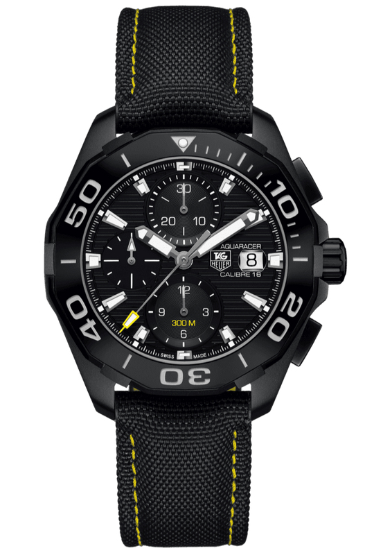 Buy Shop Tag Heuer Aquaracer Chronograph PVD Black Dial Black Nylon Strap Watch for Men - CAY218A.FC6361 USA Online