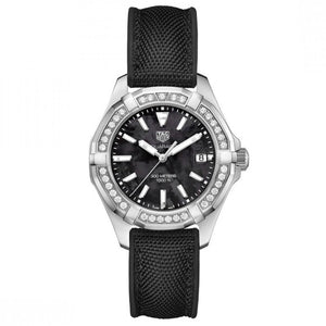 Buy Shop Tag Heuer Aquaracer Diamonds Mother of Pearl Black Dial Black Nylon Strap Watch for Women - WAY131P.FT6092 USA Online