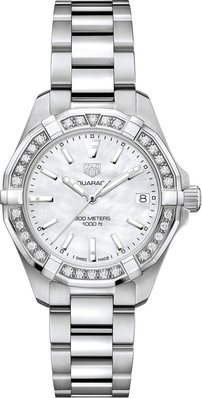 Buy Shop Tag Heuer Aquaracer Diamonds Mother of Pearl Dial Silver Steel Strap Watch for Women - WBD1313.BA0740 USA Online
