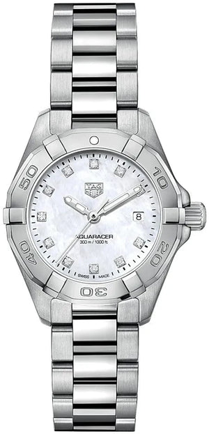 Buy Shop Tag Heuer Aquaracer Diamonds Mother of Pearl Dial Silver Steel Strap Watch for Women - WBD1414.BA0741 USA Online