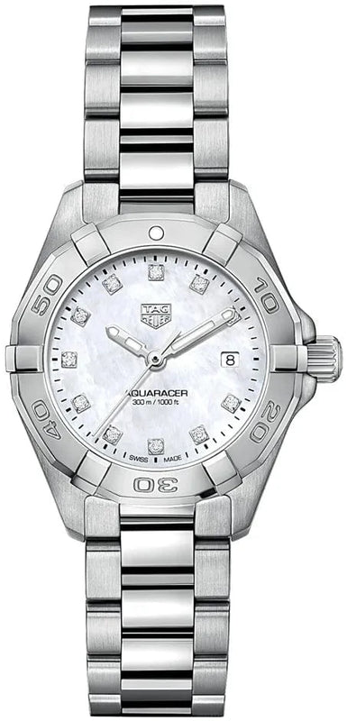 Buy Shop Tag Heuer Aquaracer Diamonds Mother of Pearl Dial Silver Steel Strap Watch for Women - WBD1414.BA0741 USA Online