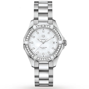 Buy Shop Tag Heuer Aquaracer Diamonds Mother of Pearl White Dial Silver Steel Strap Watch for Women - WBD131C.BA0748 USA Online