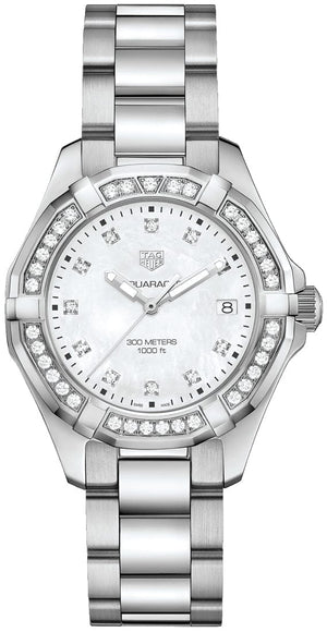 Buy Shop Tag Heuer Aquaracer Diamonds Mother of Pearl White Dial Silver Steel Strap Watch for Women - WBD131C.BA0748 USA Online