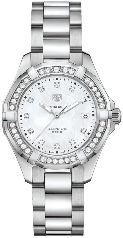 Buy Shop Tag Heuer Aquaracer Diamonds Mother of Pearl White Dial Silver Steel Strap Watch for Women - WBD131C.BA0748 USA Online