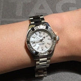Buy Shop Tag Heuer Aquaracer Diamonds Mother of Pearl White Dial Silver Steel Strap Watch for Women - WBD1413.BA0741 USA Online