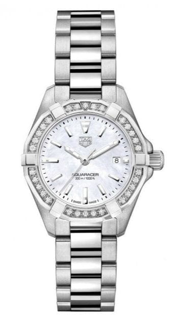 Buy Shop Tag Heuer Aquaracer Diamonds Mother of Pearl White Dial Silver Steel Strap Watch for Women - WBD1413.BA0741 USA Online