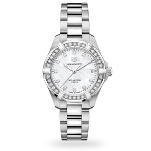Buy Shop Tag Heuer Aquaracer Diamonds Mother of Pearl White Dial Silver Steel Strap Watch for Women - WBD1415.BA0741 USA Online