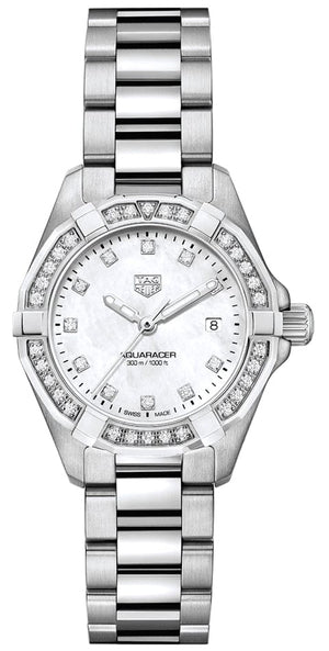 Buy Shop Tag Heuer Aquaracer Diamonds Mother of Pearl White Dial Silver Steel Strap Watch for Women - WBD1415.BA0741 USA Online