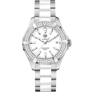 Buy Shop Tag Heuer Aquaracer Diamonds White Dial Two Tone Steel Strap Watch for Women - WAY131F.BA0914 USA Online