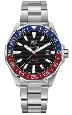 Buy Shop Tag Heuer Aquaracer GMT Caliber 7 Pepsi Black Dial Silver Steel Strap Watch for Men - WAY201F.BA0927 USA Online