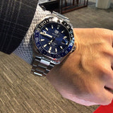 Buy Shop Tag Heuer Aquaracer GMT Calibre 6 Automatic Blue Dial Silver Steel Strap Watch for Men - WAY201T.BA0927 USA Online