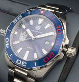 Buy Shop Tag Heuer Aquaracer Henrik Lundqvist Special Edition Blue Dial Silver Steel Strap Watch for Men - WAY101J.BA0746 USA Online