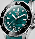 Buy Shop Tag Heuer Aquaracer Professional 300 Automatic Diamonds Green Dial Green Rubber Strap Watch for Women - WBP231G.FT6226 USA Online