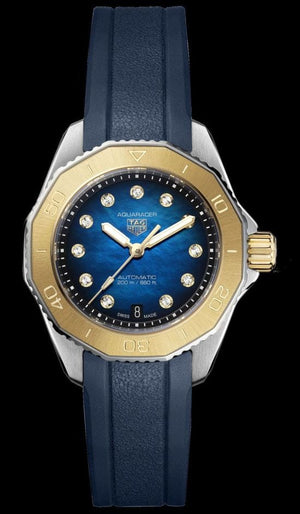 Buy Shop Tag Heuer Aquaracer Professional 200 Automatic Diamonds Blue Dial Blue Rubber Strap Watch for Women - WBP2450.FT6215 USA Online